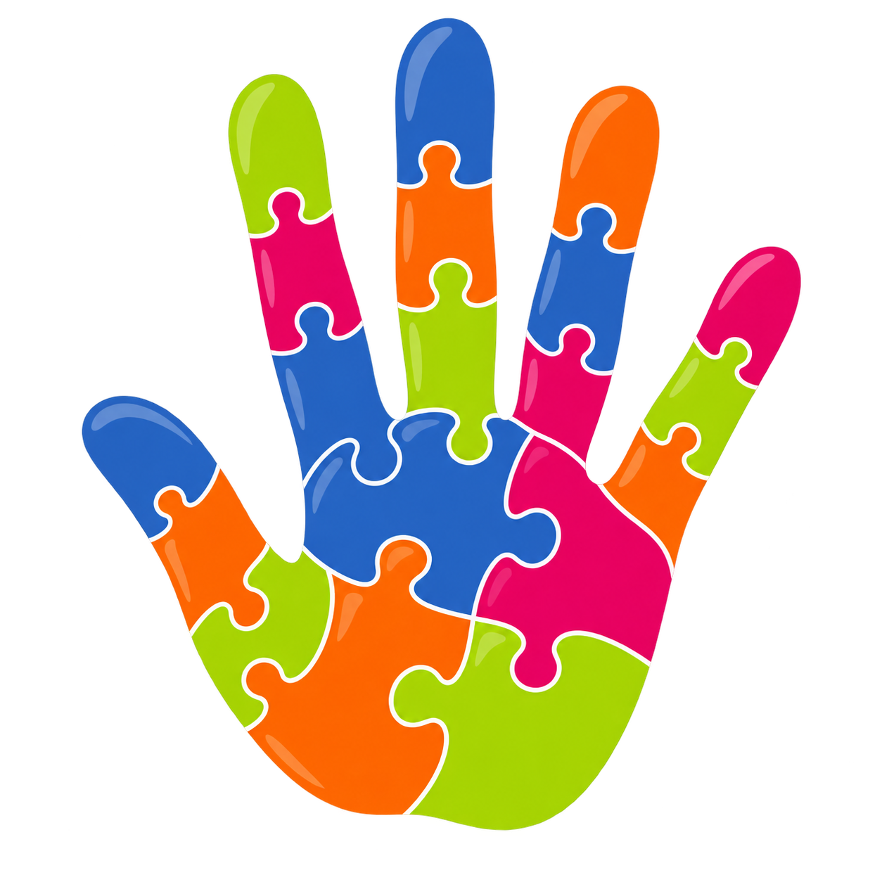 Colorful autism-support hand with the message Hold my hand and walk with me