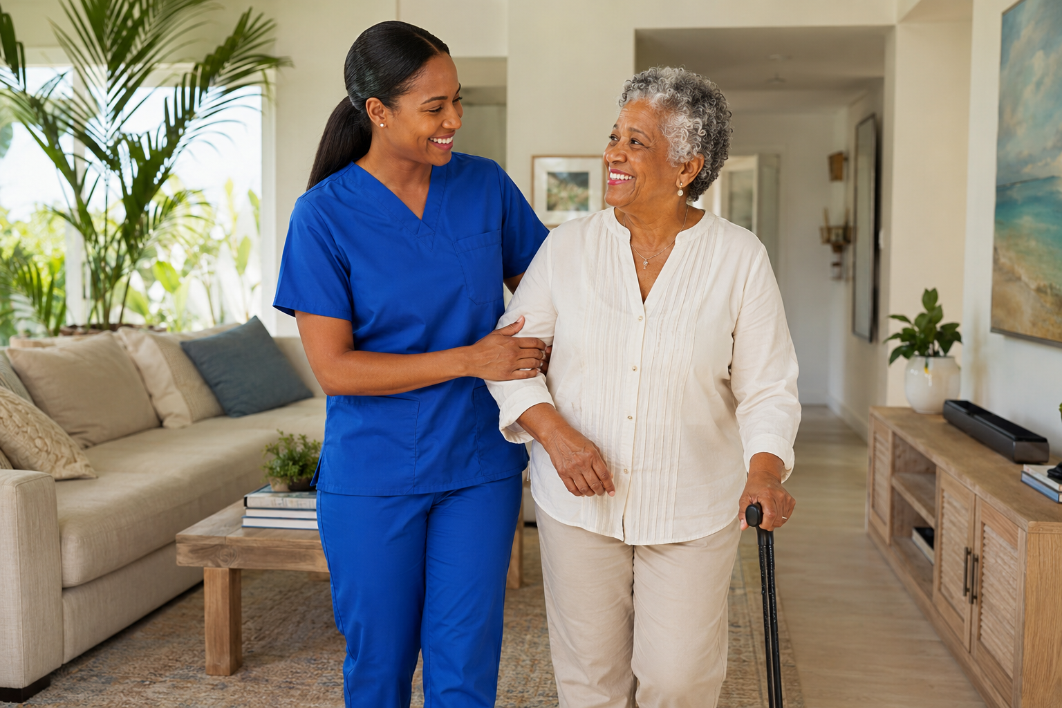 Caregiver supporting an older adult at home